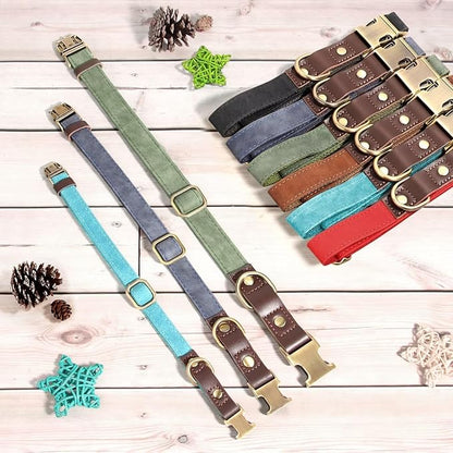 Didog Soft PU Leather Dog Collars for Small Dogs,Classic Adjustable Dog Collars with Quick Release Metal Buckle,Easy Clean and Comfortable with Nylon Lining,Light Blue,S Neck 11-15"
