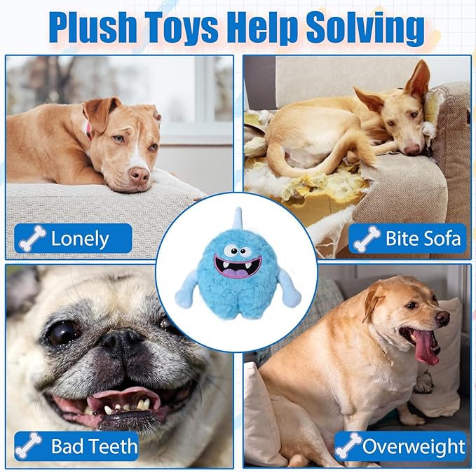 Plush Squeaky Dog Toy, Crinkle Stuffed Dog Toy Keep Them Busy Tug of War Birthday Dog Chew Toy for Small Medium Large Dogs (Light Blue)