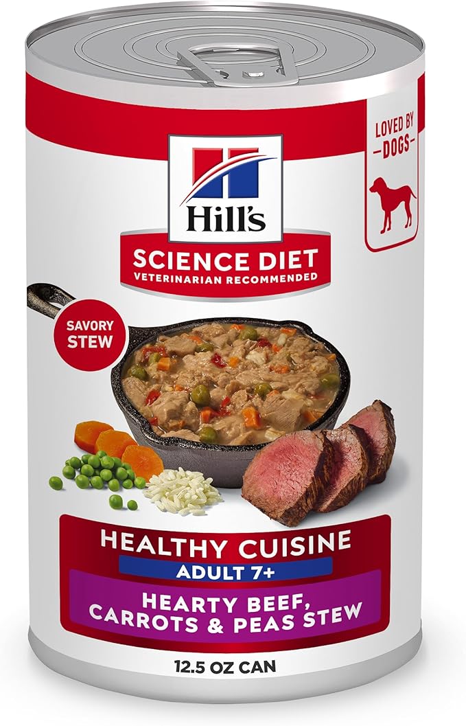Hill's Science Diet Adult 7+ Healthy Cuisine Wet Dog Food, Hearty Beef, Carrots & Peas Stew, 12.5 oz. Cans, 12-Pack