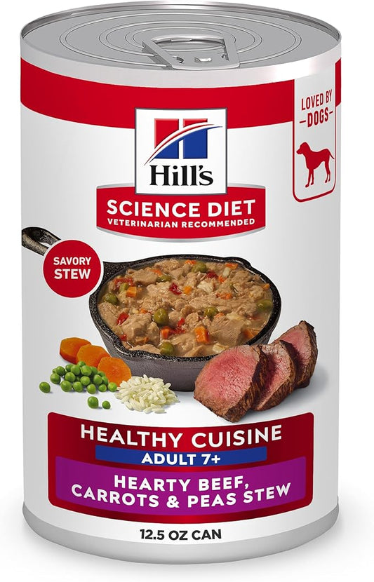 Hill's Science Diet Adult 7+ Healthy Cuisine Wet Dog Food, Hearty Beef, Carrots & Peas Stew, 12.5 oz. Cans, 12-Pack