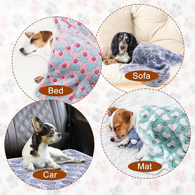 1 Pack 3 Blankets Super Soft Fluffy Premium Fleece Pet Blanket Flannel Paw Printed Throw for Dog Puppy Cat (Large 41x31'', Purple, Pink, Green)