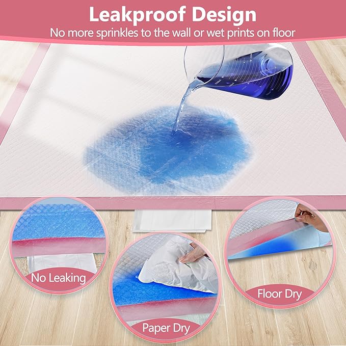 Gimars XL 6-Layer Ultra Absorbent 1200ml 48-Hour Leak-Proof Dog Pee Pads, Quick Dry Extra Large Puppy Pads for Puppy Training, Senior & Incontinent Dogs, Cats, Overnight Use, 30"x36", 30 Count Pink