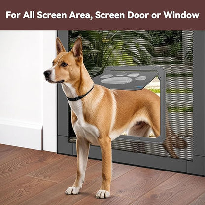 PETLESO Large Dog Door for Screen Door, Easy Install Lockable Pet Screen Door for Sliding Door, Doggy Screen Door, Gray, Inside size: 14''x12''
