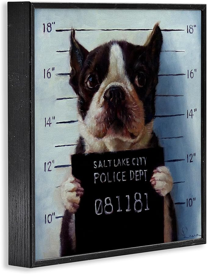 Stupell Industries Funny Boston Terrier Dog Jail Convicted Police, Design by Lucia Heffernan