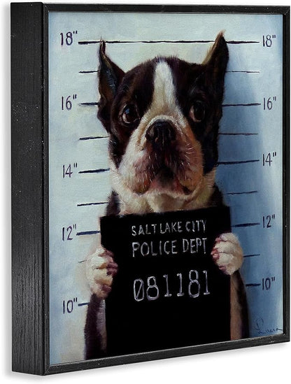 Stupell Industries Funny Boston Terrier Dog Jail Convicted Police, Design by Lucia Heffernan