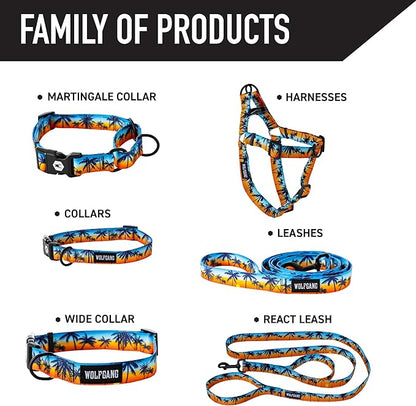 Wolfgang Heavy Duty Martingale Dog Collar with Quick Release Nylon Buckle for Walking & Training, SunsetPalms Print, Medium