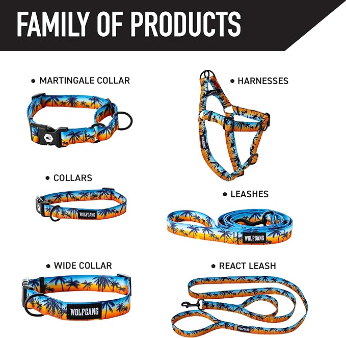 Wolfgang Heavy Duty Martingale Dog Collar with Quick Release Nylon Buckle for Walking & Training, SunsetPalms Print, Large