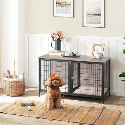MAHANCRIS Dog Crate Furniture for 2 Dogs, 43.3" Dog Kennel with Removable Divider, Heavy Sturdy Dog Furniture Style Double Cage for Small Medium Dog, Indoor Pet House End Table, Greige DCHG1201