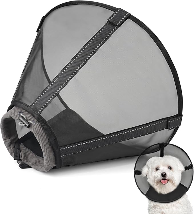 Breathable Mesh Dog Cone Collar for Surgery, Soft Elizabethan Recovery Alternative to Stop Licking,Pet Neck Collar for Large Medium Small Breeds(Black,5)