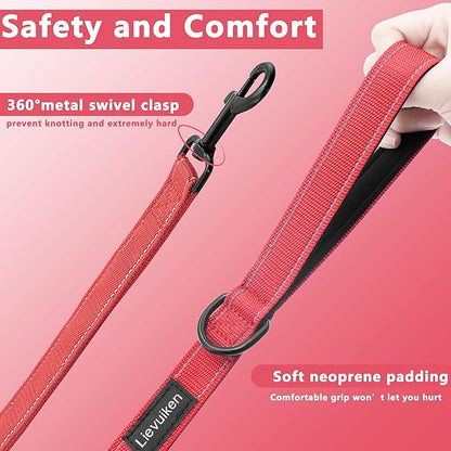 Dog Leash 4ft Long, Double Handle Dog Leash for Safety Control Training, Heavy Duty Dog Leads with Traffic Padded Handles, Reflective Leashes for Small Medium Large Dogs(4ft, Red)