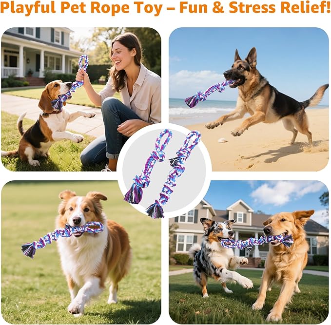 LOOBANI Dog Rope Toys for Aggressive Chewers, 2 Packs Replacement Interactive Chew Toy for Pet Grinding Teeth, Tug of War Toy for Small Medium Large Breeds(Purple Blue)