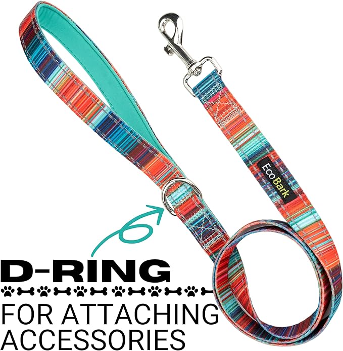 EcoBark Dog Leash - Soft & Reflective Comfort Leash with Padded Handle - Safe, Strong, & Durable for Small, Medium or Large Dogs (Multicolor Stripe)