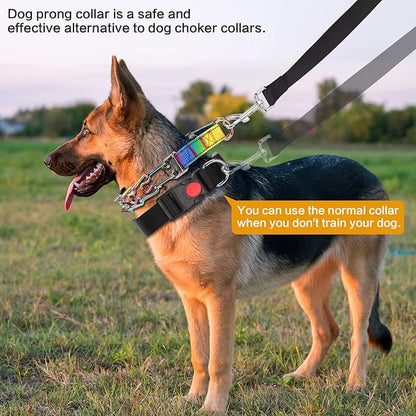 Prong Training Collar With Nylon Cover Comfort Tips and Quick Release Snap Buckle, Classic Collar and Leash for Small Medium Large Dogs