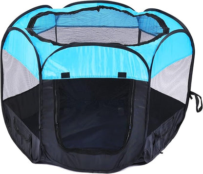 Portable Pet Playpen for Dogs and Cats,Pop Up Playpen for Small Middle Dogs Cats Pet Tent Playground, Indoor Outdoor,47x47x30,Blue/Black,1Pack