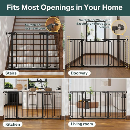 Cumbor Extra Wide Baby & Pet Gate Set, 29.7-51.5" & 36.6-64" Gates with Dual-Lock, Auto-Close, One-Hand Operation for Stairs, Hallways & Doorways