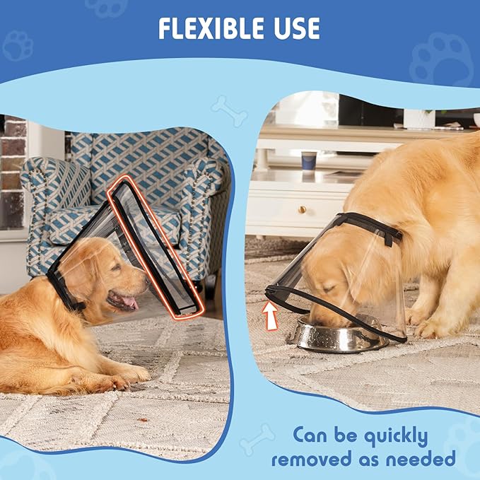 Dog Cone, Transparent Recovery Collar for Giant Breeds, E Collar After Surgery to Stop Licking, Depth Adjustable Soft Cone Not Block Vision Patented (XXL)