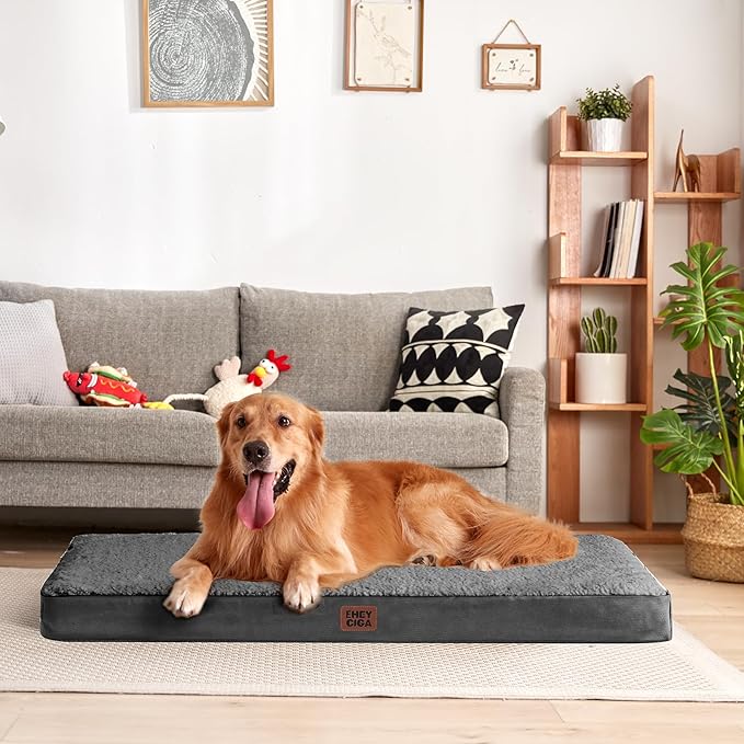 EHEYCIGA Orthopedic XXL Dog Beds for Jumbo Dogs with Removable Washable Cover for Crate, Grey, 47x29