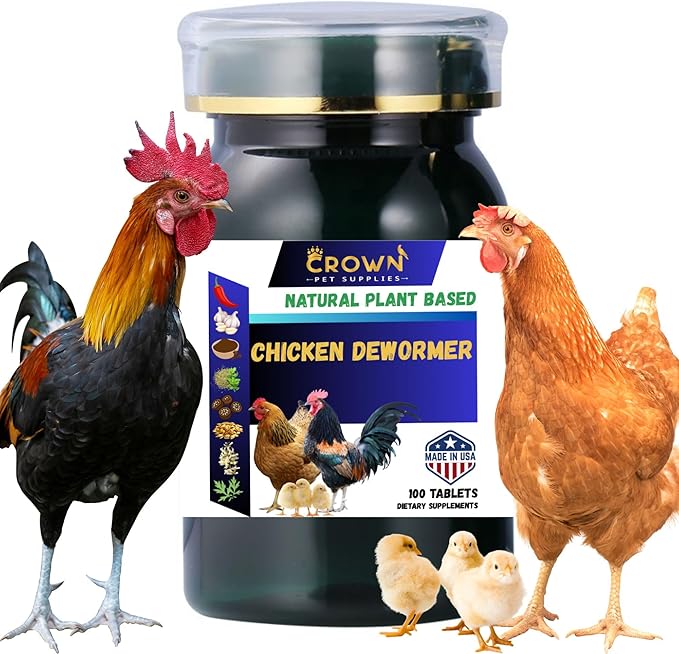 Chicken Dewormer Support for Laying Hens with Chili, Garlic, & Pumpkin Seed, All-Natural Formula, 100 Tablets, Safe for Eggs During Use, Poultry Supplement, Made in USA, Chickens & Poultry of All Ages