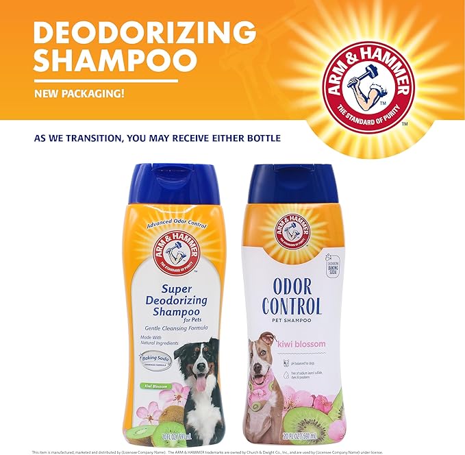 Arm & Hammer Deodorizing Dog Shampoo with Baking Soda for Odor Control, Tearless Moisturizing Formula for Sensitive Skin, Fresh Kiwi Blossom Scent, Safe for Dogs and Puppies, 20 Fl Oz - 6 Pack
