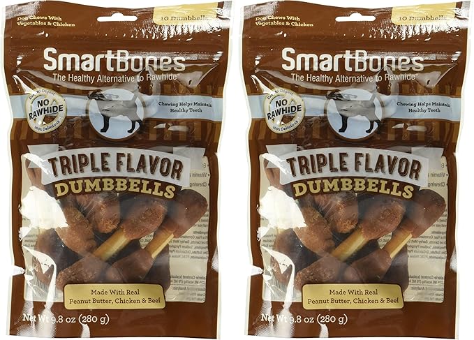 SmartBones Triple Flavor Dumbbells with Peanut Butter,Rawhide-Free Chews for Dogs,(Pack of 20)