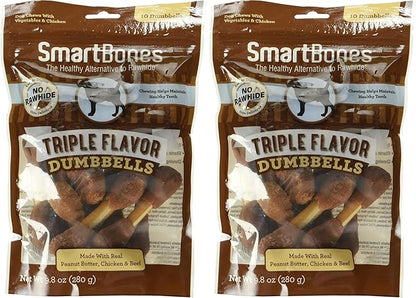 SmartBones Triple Flavor Dumbbells with Peanut Butter,Rawhide-Free Chews for Dogs,(Pack of 20)