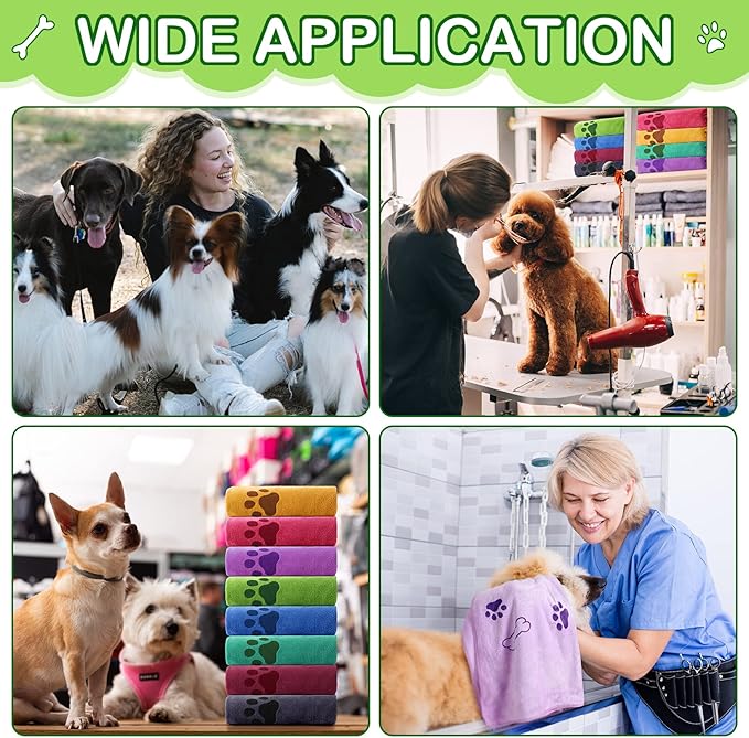 Chumia 8 Pcs Dog Towels for Drying Dogs Cats Pet Towels Bulk Puppy Microfiber Fast Drying Paw Bath Bathing Supplies Absorbent for Medium Pets(18 x 28 Inch,Dog Paw and Bone,Colorful)