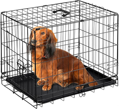 DUMOS Dog Crate, 30 Inch Medium Single Door Dog Cage with Plastic Leak-Proof Pan Tray, Folding Metal Wire Pet Kennel for Indoor, Outdoor, Travel