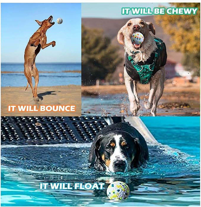 CAISHOW 3Pack Dog Ball Toys Indestructible Dog Ball Float On Water Fetch Bouncy Durable Solid Rubber Ball for Puppy Small and Medium Dogs Playing Toys (3Pcs-2.55'')
