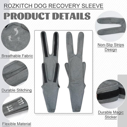 ROZKITCH Dog Front Leg Sleeve for Right Left, Pet Prevent Licking Wound Elbow Knee Protector, Dog Recovery Suit Cone Collar Alternative for Sprain ACL CCL Arthritis Joint Care Grey S