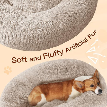 JOLLYVOGUE Dog & Cat Bed, Calming Anti-Anxiety Pet Bed for Small Dogs, Fluffy Donut Cushion for Small and Medium Pets (23")