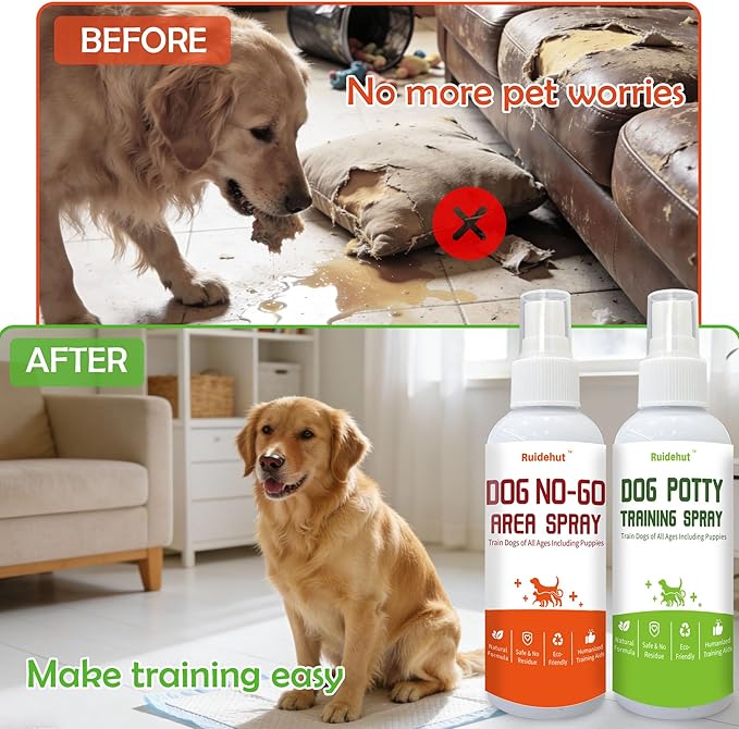 Dog Potty Training Spray & NO-GO Area Spray, Safe & Effective Puppy Pee Spray, Helps Train Puppies & Dogs Where to Potty, Indoor and Outdoor House Training Tool, 3.38 Fl Oz Each