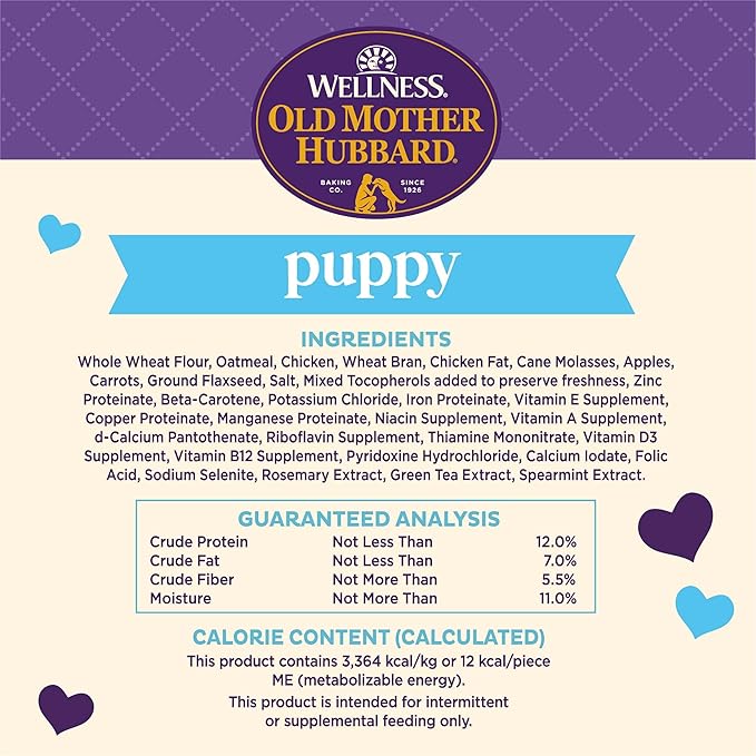 Wellness Old Mother Hubbard Classic Puppy Dog Biscuits, Natural Training Treats, Oatmeal and Chicken Flavor, Mini Size, 20 oz Bag
