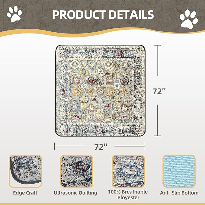 SCLOSE Washable Pee Pad for Dogs Extra Large, 72" x 72" Reusable Puppy Pads Waterproof Dog Rugs, Super Absorbent, Leakproof, Dog Crate Pad, Playpen Mat, Whelping Pads, Vintage