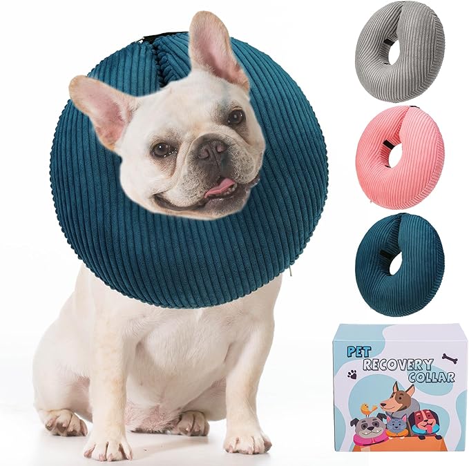 BINGPET Inflatable Dog Cone Collar Alternative After Surgery,Soft Recovery Cone for Dogs to Stop Licking,Dogs Blow up Protective Neck Donut ECollars Adjustable for Large Medium Small Pet, Navy Blue S