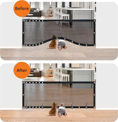 NWK Magic Dog Gate for Stairs Pet Gate for The House Providing a Safe Enclosure for Pets to Play and Rest, 6 Hooks Design (120'' X 30'')