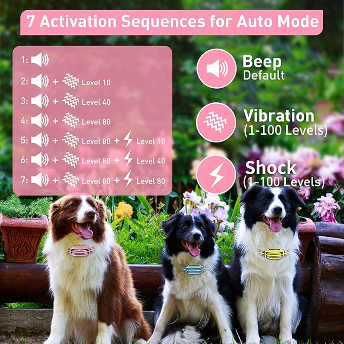 PetJoy Dog Bark Collar with Remote, Shock Collar for Large Dogs 3 Pack, Bark & Shock Collar Combo, Automatic Bark Collar - Auto Mode with 5 Sensitivity Levels