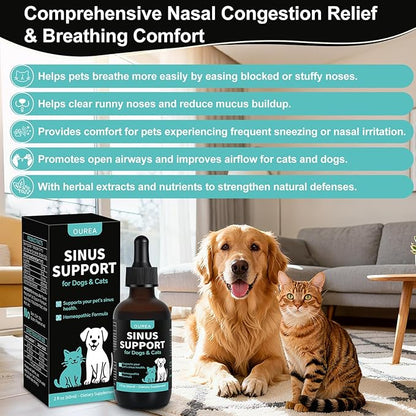 Nasal Health Support Drops for Cats & Dogs, Pet Sinus & Respiratory Comfort Supplement, Helps Maintain Clear Breathing, Supports Seasonal Wellness & Immune Function