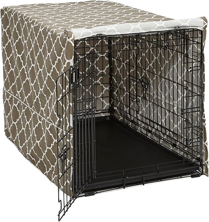 MidWest Homes for Pets Dog Crate Cover with Teflon Fabric Protector, Poly-Cotton Privacy Kennel Cover Fits Most 36-Inch Crates, Brown Designer Print, Washable, Reduces Barking