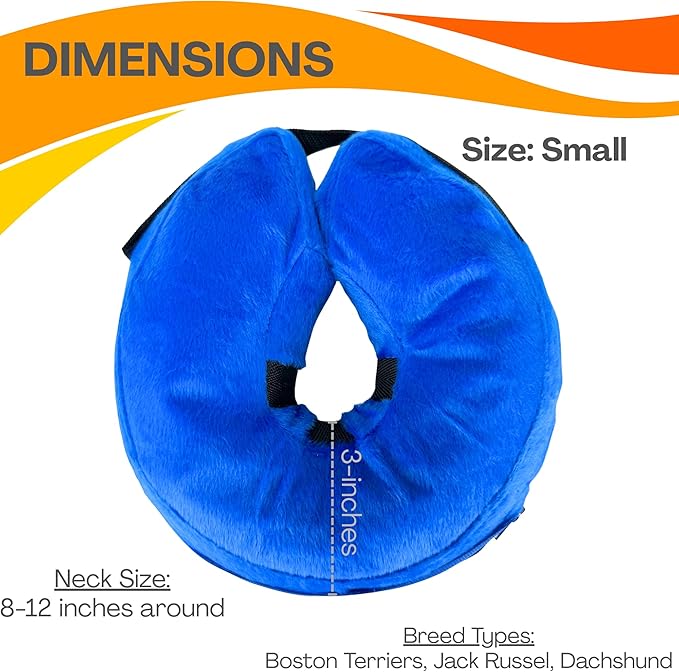 Iconikal Inflatable Dog Recovery Collar Small Blue 8-12 Inch Neck Adjustable Soft Donut E-Cone Alternative Post Surgery Injury Healing Protective