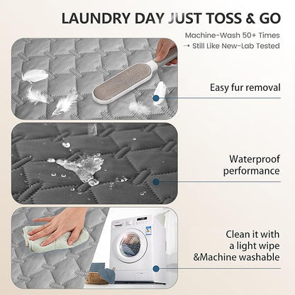 gogobunny 3X Stronger Waterproof Pet Blanket, Scratch Proof Furniture Protector for Dogs Cats, Reversible Cover 52x82 Inch, Dark Grey/Light Grey (Pack of 2)