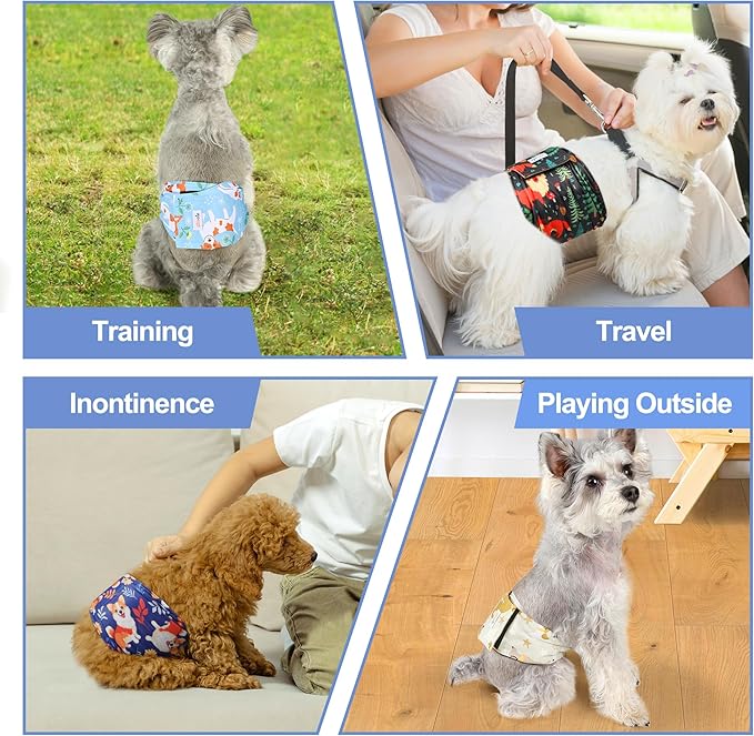 5 Pack Dog Diapers Male Reusable, Premium Belly Bands for Male Dogs, High Absorbing Dog Pee Wraps for Doggie in Incontinence or Training Flower M