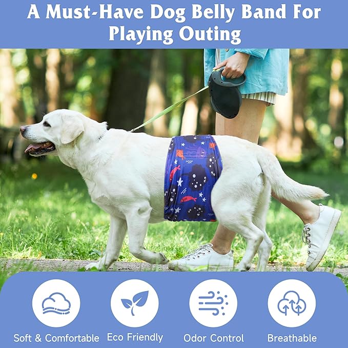 5 Pack Dog Diapers Male Reusable, Premium Belly Bands for Male Dogs, High Absorbing Male Dog Pee Wraps for Doggie in Incontinence or Excitable Urination and Training Dinosaur L