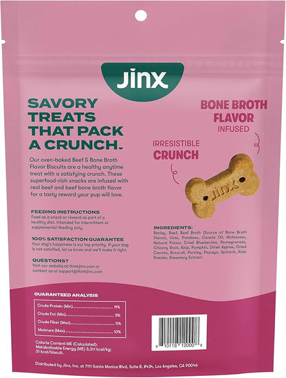 Jinx Oven-Baked Beef Bone Broth Biscuit Treats, Crunchy, All Natural, Superfood-Rich with Real Beef, Pumpkin & Blueberries, 16oz