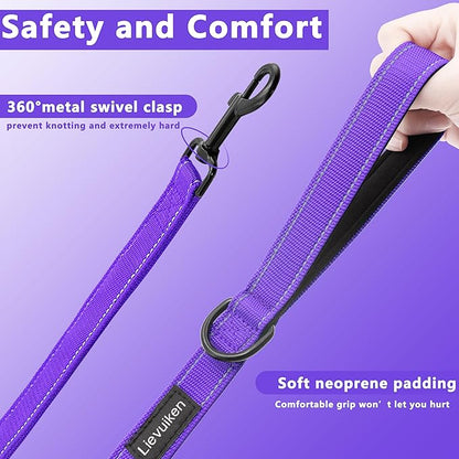 Dog Leash 6ft Long, Double Handle Dog Leash for Safety Control Training, Heavy Duty Dog Leads with Traffic Padded Handles, Reflective Leashes for Small Medium Large Dogs(6ft, Purple)