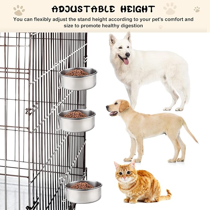 mumufy 6 Pieces Stainless Steel Hanging Water Bowls with Holder Detached Anti Spill Pet Metal Bowl Cage Kennel Crate Food Bowl(30 oz)