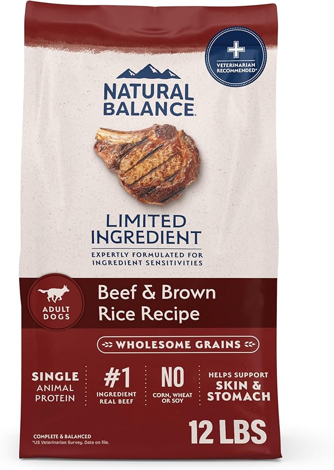Natural Balance Limited Ingredient Adult Dry Dog Food with Healthy Grains, Beef & Brown Rice Recipe, 12 Pound (Pack of 1)