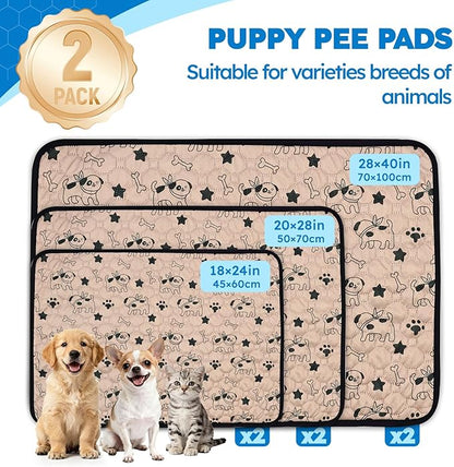 2 Pack Washable Pee Pads for Dogs, Absorbent Reusable Puppy Training Pads, Leakproof, Non-Slip, Waterproof Cat Doggie Pad Pet Potty Mat for Indoor&Outdoor, Whelping, Crate, Coffee 28"x40"