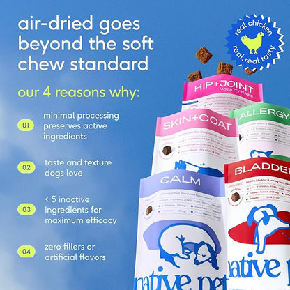 Native Pet Skin & Coat Chews - Omega 3 Fish Oil for Dogs Skin & Coat Supplement - Itch Relief, Shiny Fur & Shedding Support - Collagen, Hyaluronic Acid, Biotin, Probiotics & Salmon Oil - 30 Chews