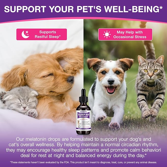 Melatonin for Pets, Melatonin for Dogs, Sleep Aid for Dogs, Melatonins for Cats, Support Aanxiety & Stress Relief, Promotes Relaxation and Deep Sleep, 2Oz Chicken Flavor