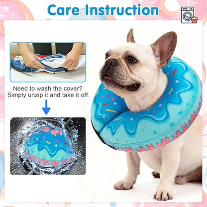 BEAUTYZOO Dog Cone Alternative After Surgery for Large Medium Small Dogs, Soft Inflatable Cone Collar for Dogs Cats, Pet Neck Donut E Collar Dog Recovery Collars to Stop Licking, Blue Donut, L